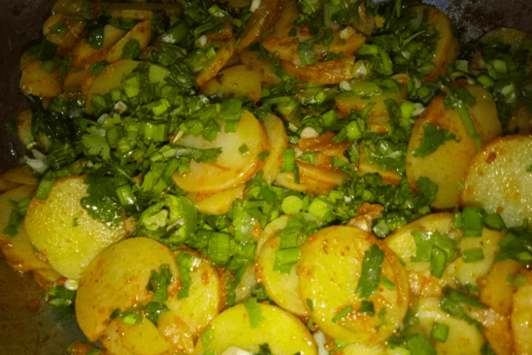 Green Garlic Spicy Potatoes Pakistani Food Recipe