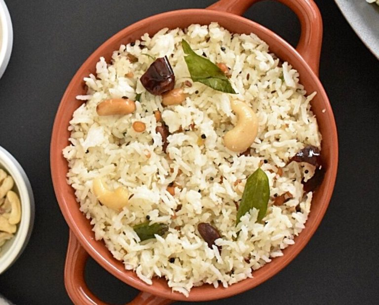 South Indian Coconut Rice Recipe (Thengai Sadam)