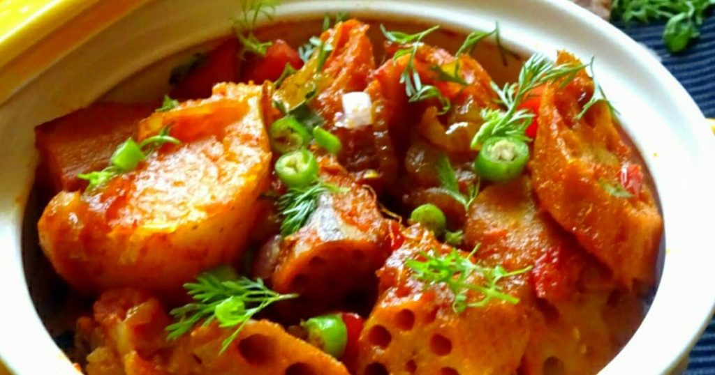 Bhae Ki Sabzi Or Lotus Root With Potatoes Pakistani Food Recipe 